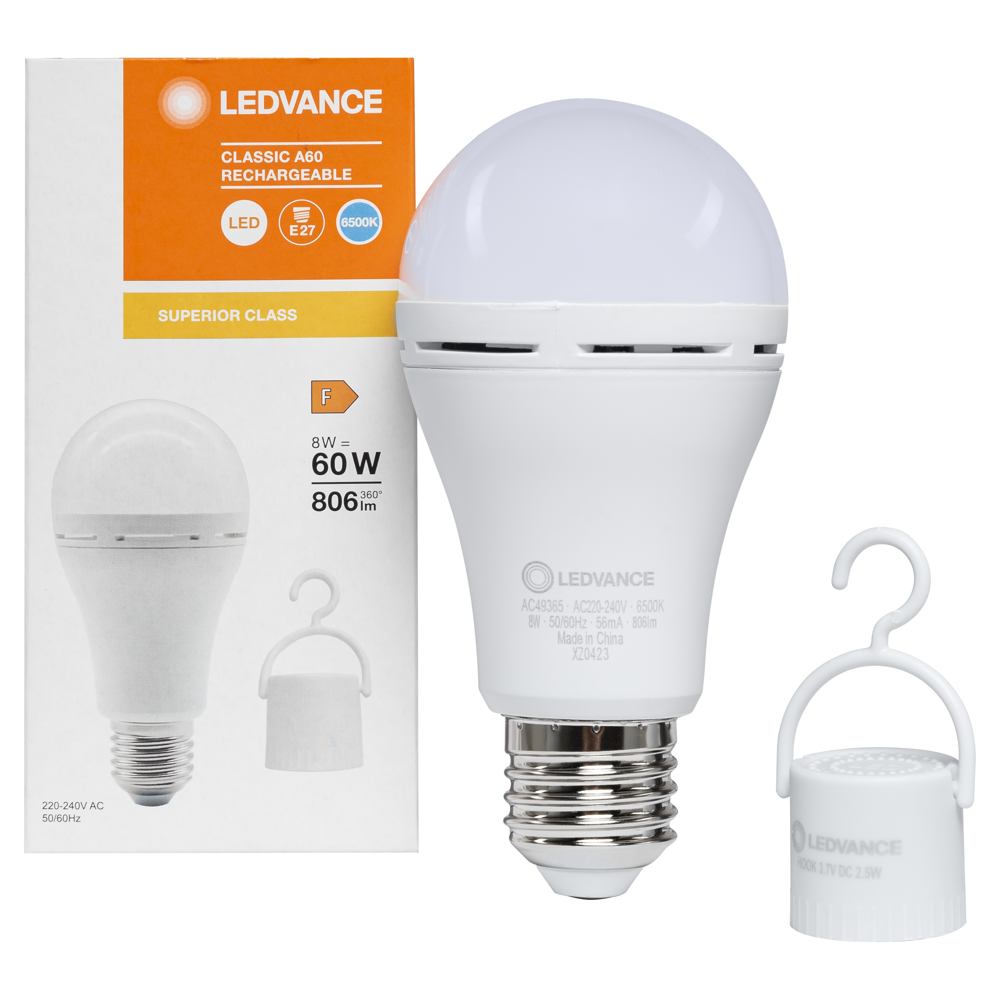 Аккумуляторная LED-лампа Ledvance A60 8W 806Lm 6500K E27 с держателем в интернет-магазине, главное фото