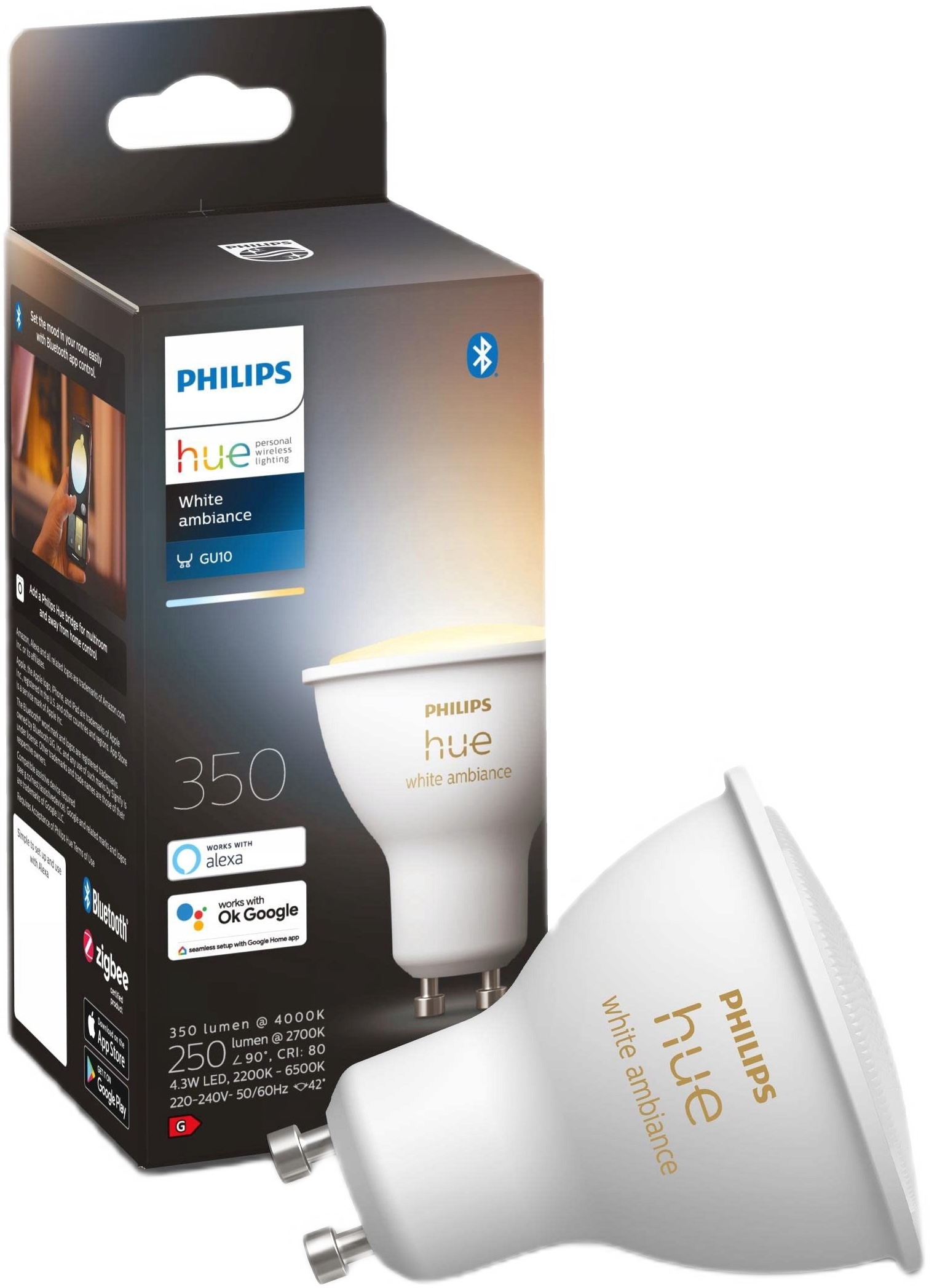 Philips Hue GU10, 5W (50Вт), 2200K-6500K, Tunable white, ZigBee (929001953309)